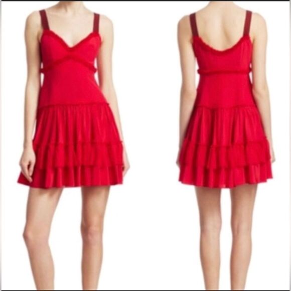 Cinq A Sept Livia Tiered Cherry Red Dress - Picture 3 of 15